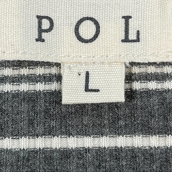 POL size large black, grey, & white striped ribbed vneck bodysuit, snap bottom - Picture 15 of 15